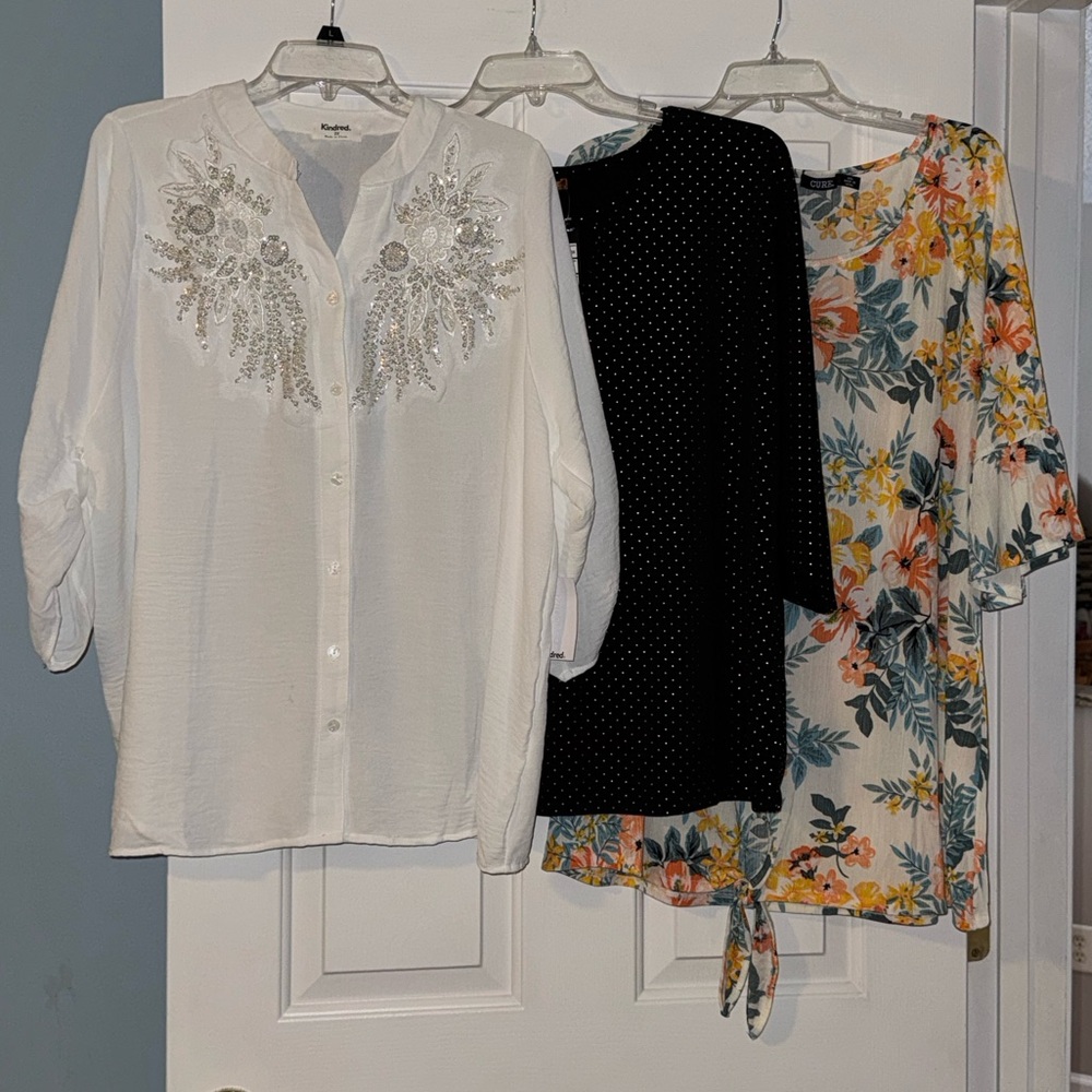 Assorted LOT of 3 Career Casual Lightweight stretchy NEW Blouses sz 2X